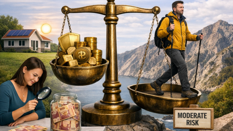 Cautious with money, moderate with risk